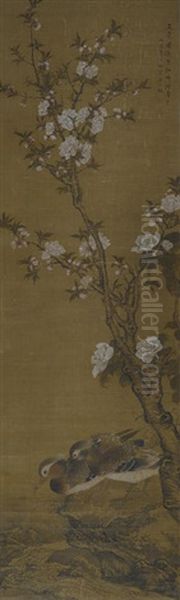 Mandarin Ducks In A Landscape Oil Painting by Ma Yuanyu