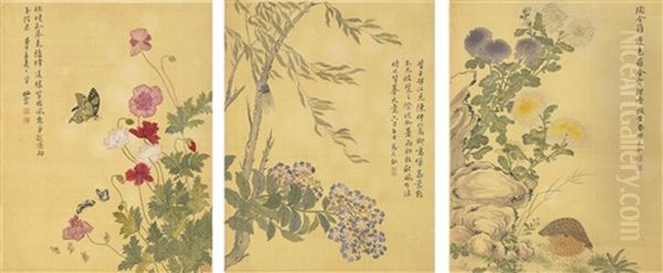 Flower And Birds (album W/12 Works) Oil Painting by Ma Yuanyu