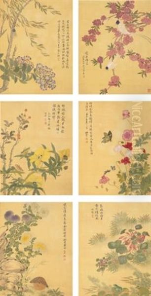 Flower And Birds (album W/12 Works) Oil Painting by Ma Yuanyu