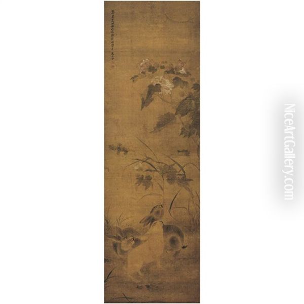 Rabbits And Cottonroses Oil Painting by Ma Yuanyu