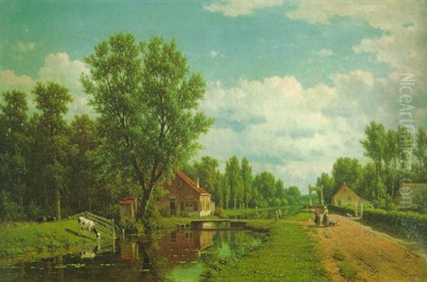 Apeldoorn. Sommertag An Einem Hollandischen Kanal Oil Painting by Jacob Jan van der Maarten