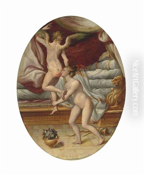 The Flight Of Cupid Oil Painting by Girolamo Del Crocifissaio (see Macchietti)