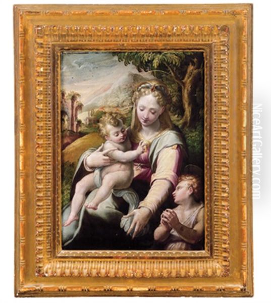 Madonna Mit Dem Kind Und Dem Johannesknaben In Einer Landschaft - Madonna Con Il Bambino E San Giovannino In Un Paesaggio Oil Painting by Girolamo Del Crocifissaio (see Macchietti)