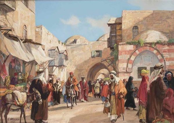 The Damascus Gate, Jerusalem Oil Painting by Georg Macco