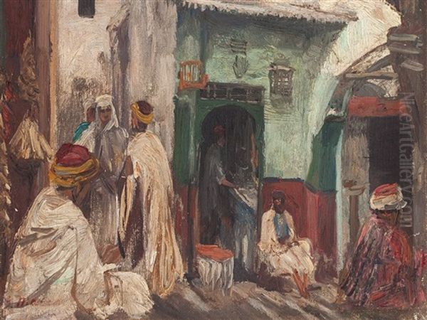 Mearchants In Oriental Alley Oil Painting by Georg Macco