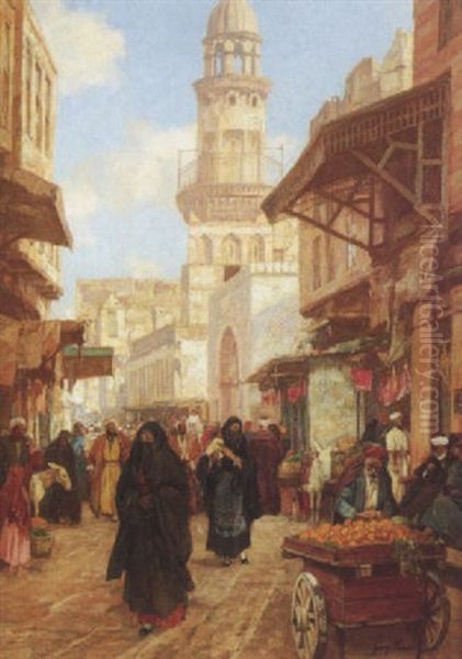 Marche Au Pied Du Minaret, Le Caire Oil Painting by Georg Macco