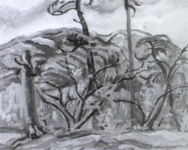 Larches, Mountain Lake Oil Painting by James Edward Hervey MacDonald