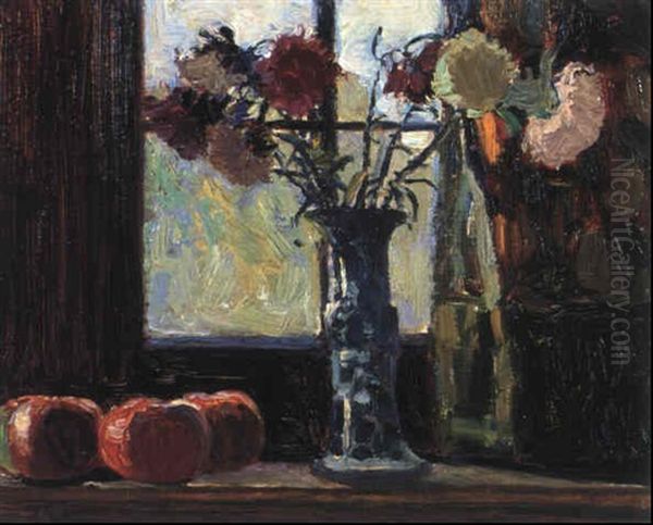 Asters In A Window Oil Painting by James Edward Hervey MacDonald