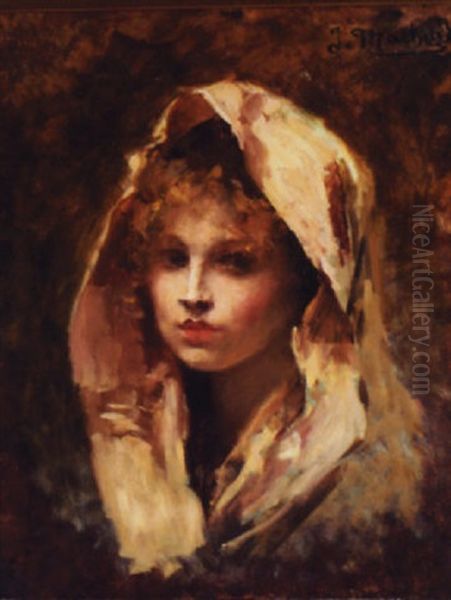 Portrait Of A Beautiful Young Girl Oil Painting by Jules Machard