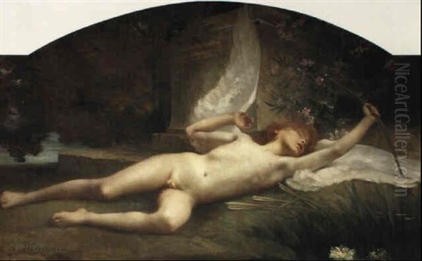 A Sleeping Cupid Oil Painting by Jules Machard