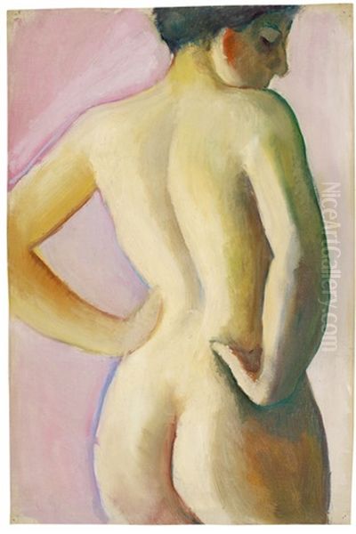 Weiblicher Akt Von Ruckwarts Auf Rosa Grund Oil Painting by August Macke