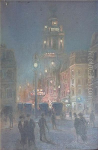 London Street By Lamplight And Rouen (2 Works) Oil Painting by Roderick D. Mackenzie