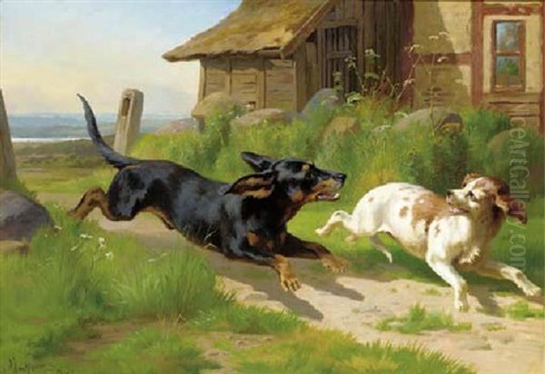 Up To Mischief Oil Painting by Adolf Heinrich Mackeprang