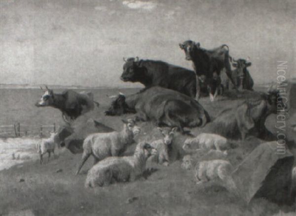 Fjordparti Med Kaer Og Far Oil Painting by Adolf Heinrich Mackeprang