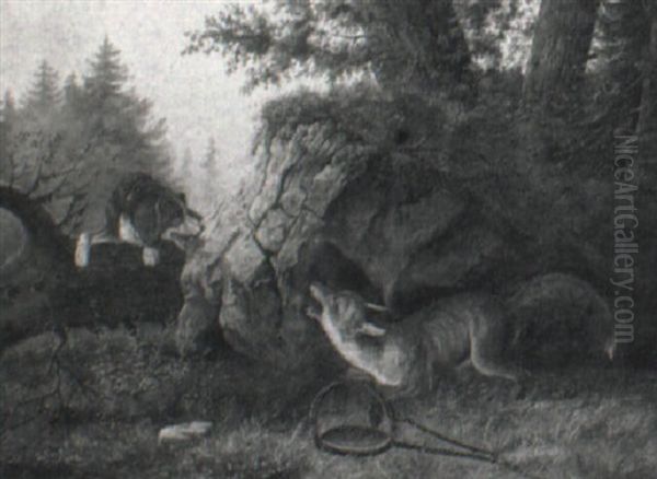 Jagthund Finder Raeven Oil Painting by Adolf Heinrich Mackeprang