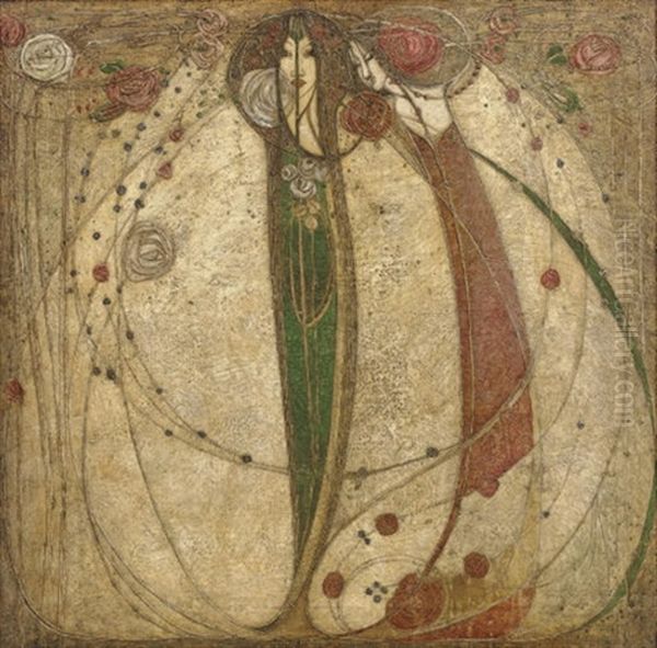 The White Rose And The Red Rose Oil Painting by Margaret Macdonald