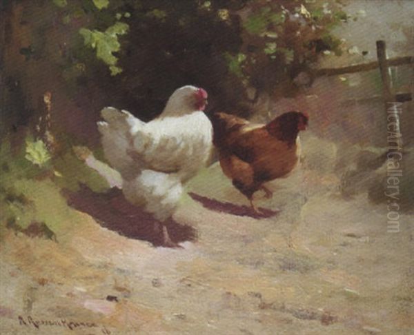 Two Hens Oil Painting by Robert Russell Macnee