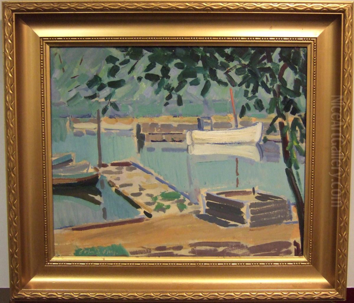 Hamnbild. Oil Painting by J. Berg