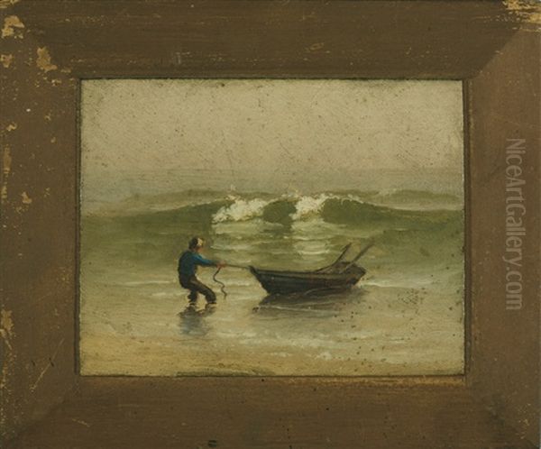 Pulling In The Dory Oil Painting by Wendell F. Macy