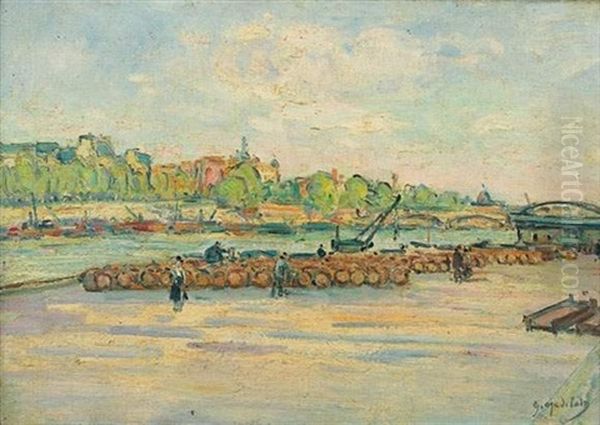 Paris, Les Tonneaux Du Quai Saint-bernard Oil Painting by Gustave Madelain