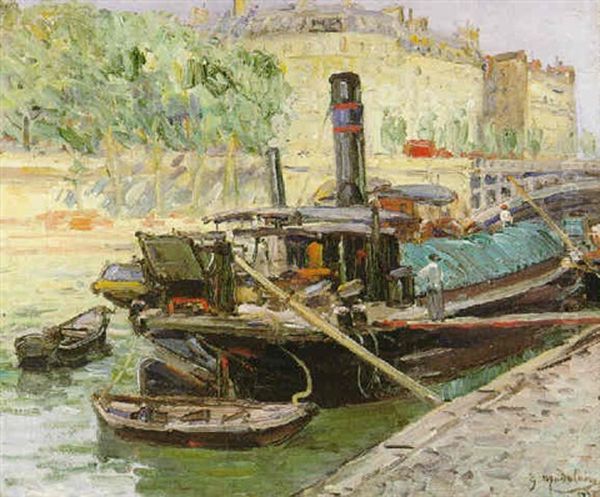 Barcos En El Sena Oil Painting by Gustave Madelain