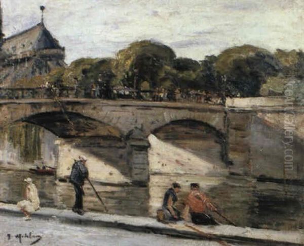 Pecheurs Derriere Notre-dame Oil Painting by Gustave Madelain