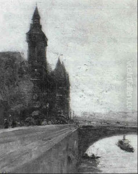 Paris, La Seine Et Le Quai Des Bouquinistes Oil Painting by Gustave Madelain