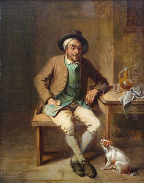 A Pipe Smoker With His Dog Oil Painting by Jean-Baptiste Madou