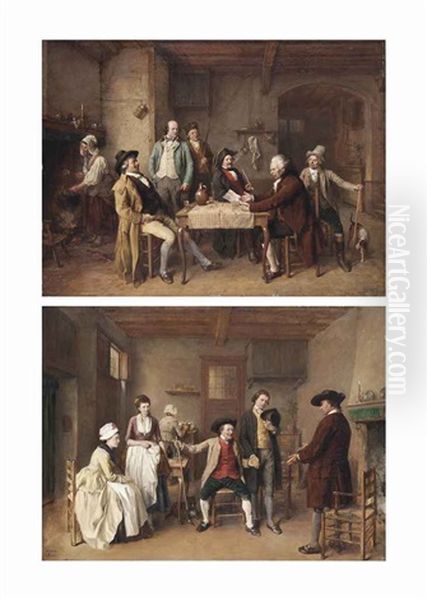 The Morning News; And A Suitable Proposal (pair) Oil Painting by Jean-Baptiste Madou