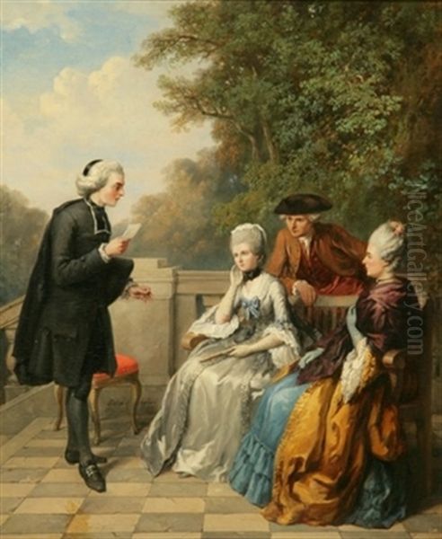 La Lettre (collab. W/ernest Krins) Oil Painting by Jean-Baptiste Madou