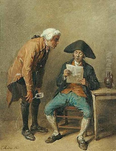 Untitled - The Latest News Oil Painting by Jean-Baptiste Madou