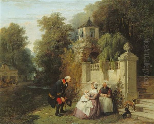 Entertaining The Baby Oil Painting by Jean-Baptiste Madou