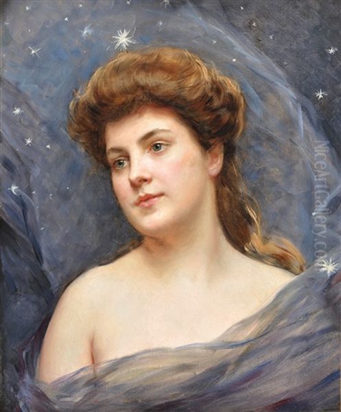 Retrato De Mujer Con Tules Azules Oil Painting by Jose de Madrazo