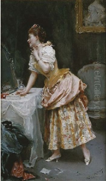 Aline Ante El Tocador (aline At The Dressing Table) Oil Painting by Raimundo de Madrazo y Garreta