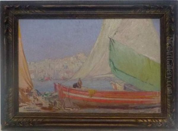 Vue De Constantinople Depuis La Corne D'or Oil Painting by Olynthe Madrigali