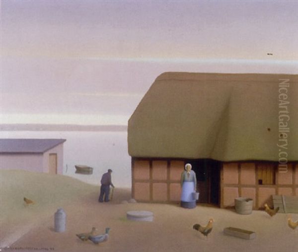 Gaard Ved Lyngs Odde Oil Painting by Jeppe Madsen Ohlsen