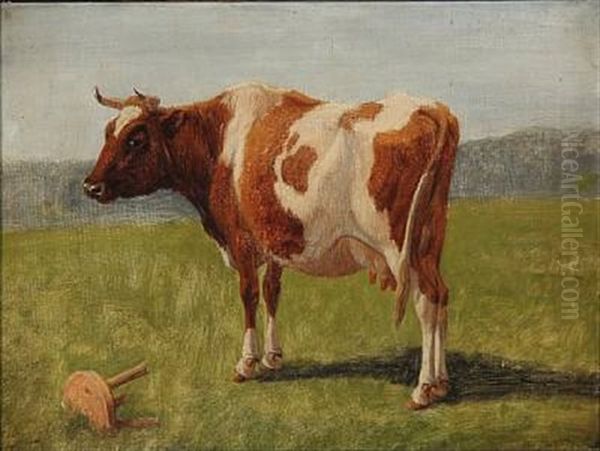 A Cow In The Field Oil Painting by Andreas Peter Madsen