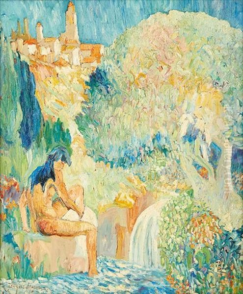 Baigneuse Nue Pres De La Cascade Oil Painting by Jacques Madyol