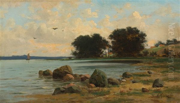 Kleine Bucht Mit Gehoften Im Hintergrund Oil Painting by Frans Wilhelm Maecker
