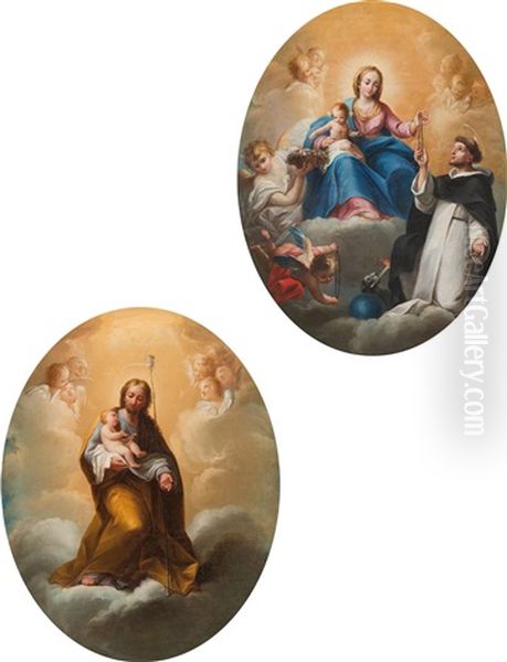 Virgen Con Nino Y Santo Domingo (2 Works) Oil Painting by Mariano Salvador Maella