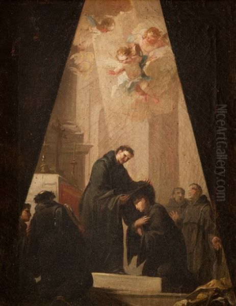 Gaspar Bono Recibe El Habito De La Orden De Los Minimos En Valencia.. Boceto Para La Cupula De La Iglesia Del Convento De San Sebastian De Valencia Oil Painting by Mariano Salvador Maella