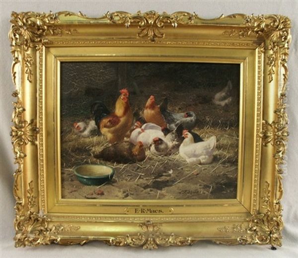 Chickens In A Farmyard Oil Painting by Eugene Remy Maes