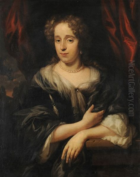 Portrait Einer Edeldame Vor Rotem Vorhang Oil Painting by Nicolaes Maes