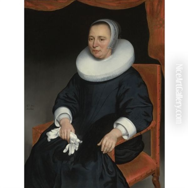 Portrait Of Lady, Seated, Wearing A Black Dress With A White Ruff Oil Painting by Nicolaes Maes