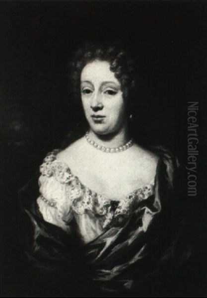 Portrait Of A Lady Wearing Pearls And A Blue Mantle Oil Painting by Nicolaes Maes