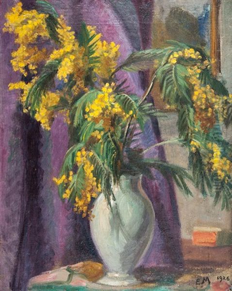 Mimosas In A Vase Oil Painting by Emil Maetzel