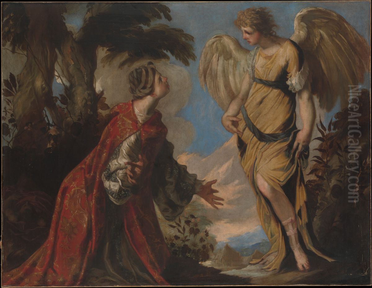 Hagar And The Angel Oil Painting by Francesco Maffei