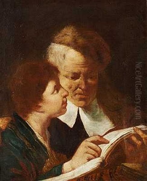 En Dreng Og En Mand Laeser I En Bog Oil Painting by Domenico Maggiotto