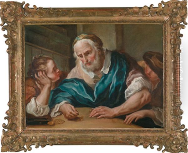 Ein Bartiger Mann Geldzahlend Mit Einem Madchen Und Einem Knaben Oil Painting by Francesco Maggiotto