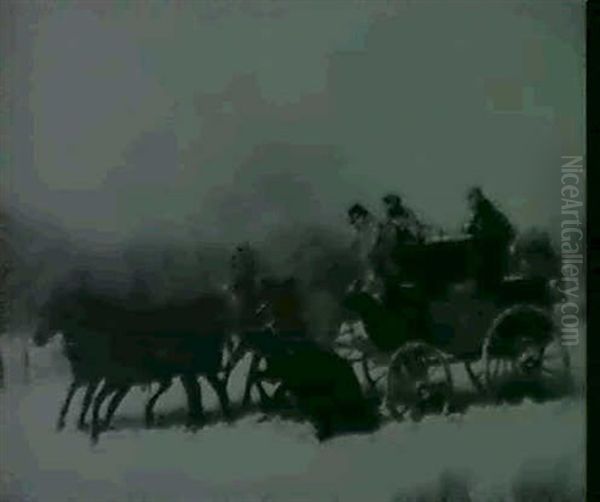 A Mail Coach On A Winter Road Oil Painting by John Charles Maggs